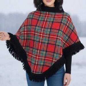 Ben Nevis Scotish Handwoven Wool Poncho Snap Button Closure Tartan Plaid Medium